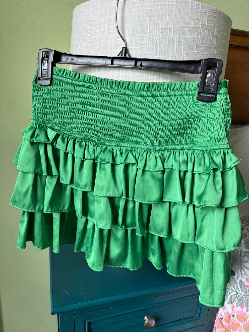 Tiered Ruffle Smocked Mini Skirt in Bright Green